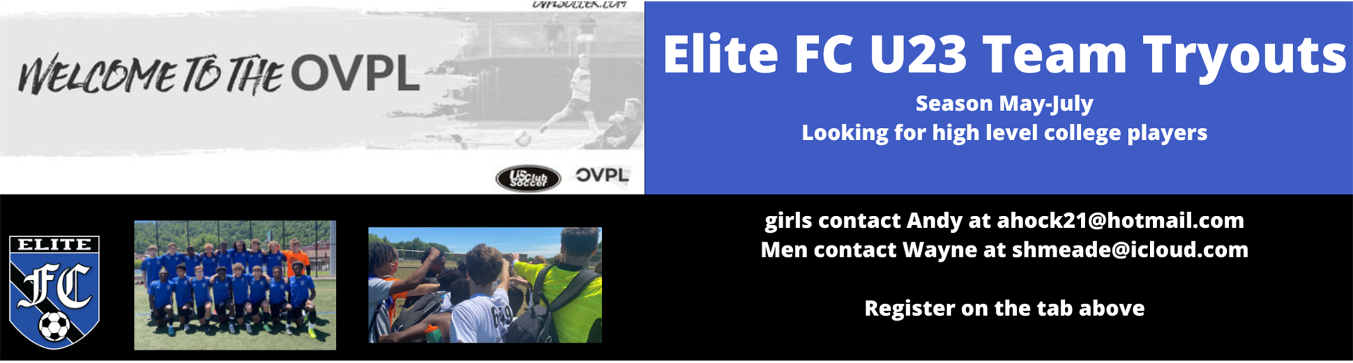 Elite FC U23 Men’s and Women’s teams info