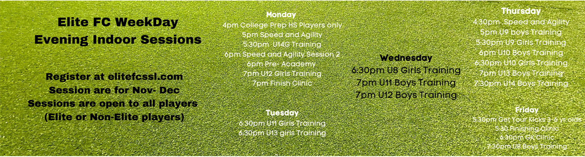 Weekday Training Sessions